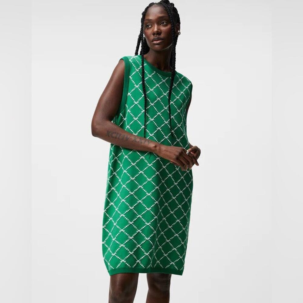J.LINDEBERG Fiona Knitted Dress Bosphorus Green White Knit Oversized Small NEW - Picture 3 of 10